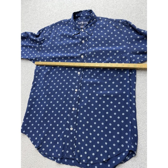 Ralph Lauren Shirt Womens 8 Blue Polka Dot 100% Silk Button Up Long Sleeve - Picture 10 of 14